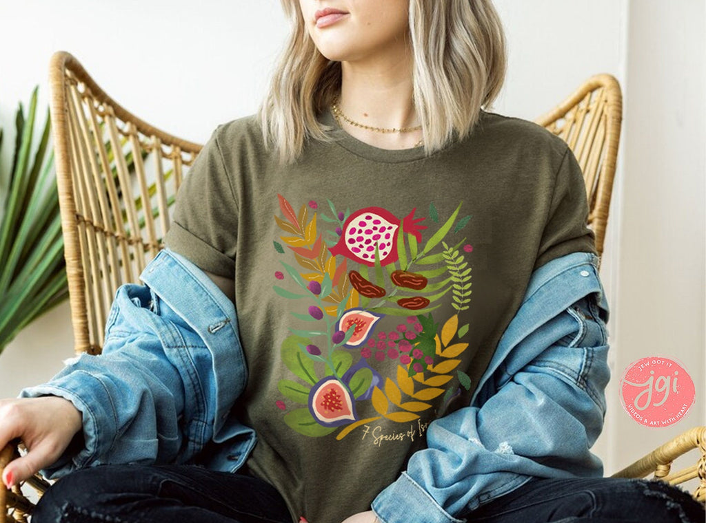 7 Fruits & Produce of Israel, 7 Species Israel, fruit, shirt woman, tshirt, jewish gift, Israel, Design Graphic Shirt, Gift for her, shirt