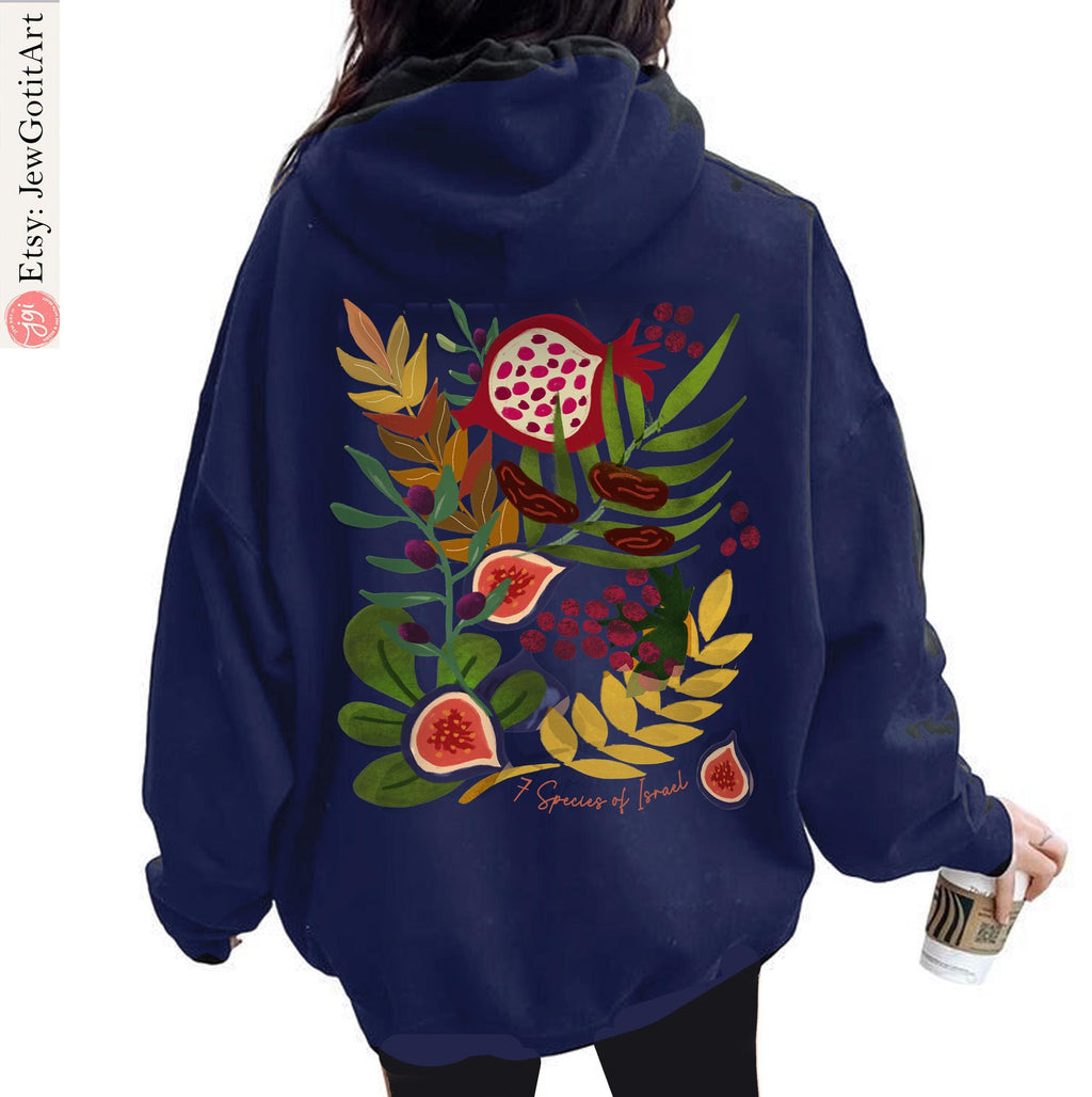 Fruits & Produce of Israel Hoodie Sweatshirt 7 species Israel woman kid jewish gift Israel Fruit Food Shirt, Gift for her Israeli Artist