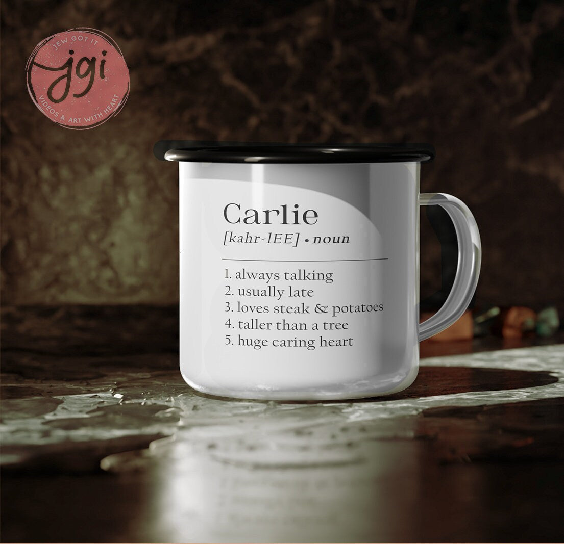 Personalised Name, dictionary word fun, Enamel Camping Mug, Gifts Ideas For Camper van Metal Insulating Hot Cold Outside, Mug, gift, gifts