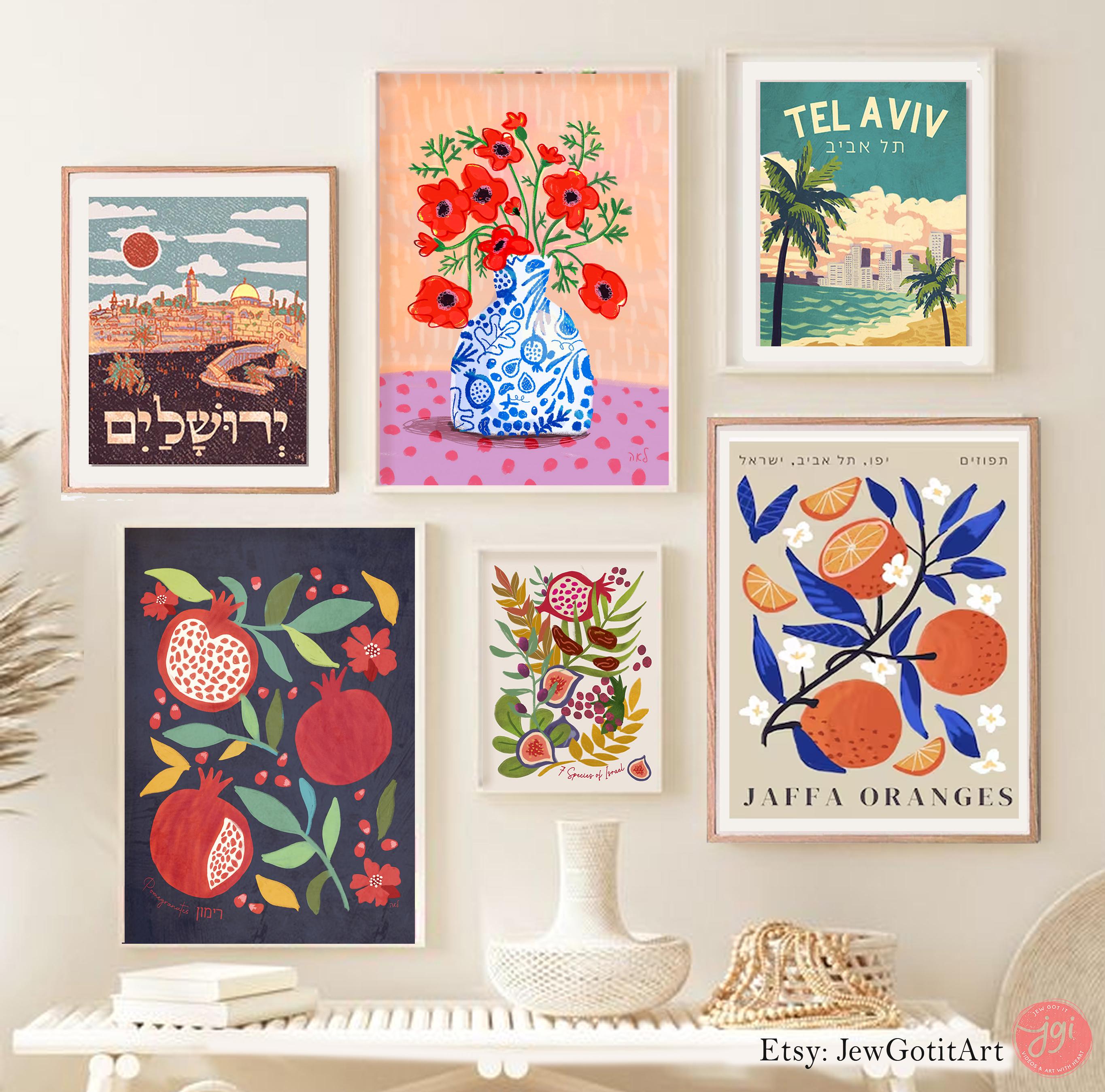 3 Jewish Art Prints Red Sea Splitting, Mt Sinai, Holy Temple Jerusalem Israel Art Poster Am Yisrael Chai Jewish Gift Israeli Artist Wall Art