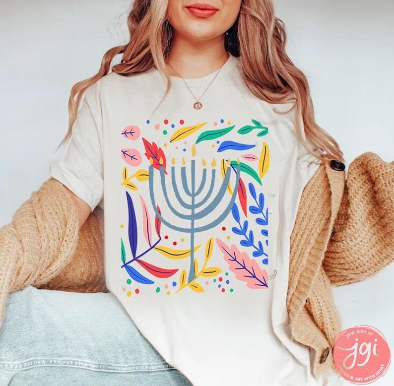 Hanukkah Flower Menorah Hoodie Sweatshirt Unisex Hanukkah, hanukkah gifts, Jewish gift, Israel art chanukah woman kid shirt flower tshirt