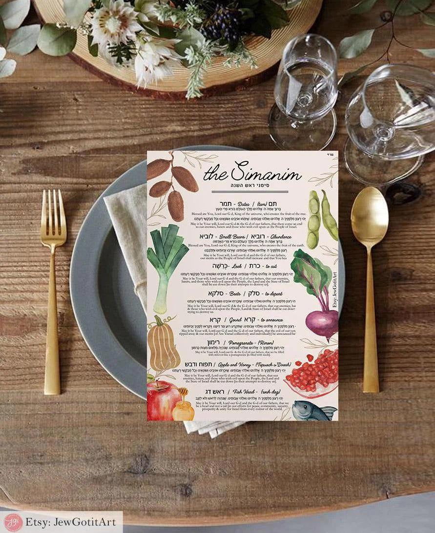 Simanim Blessings Rosh Hashanah Printable Sheet, table decor, Jewish New Year Digital Download, Interactive, Jewish holiday Shana tova