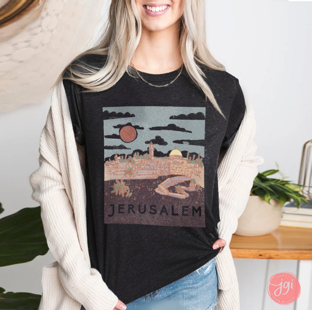Vintage Jerusalem Shirt, Jewish shirt, Hebrew shirt, woman shirt, t-shirt women trendy, Vintage Inspired Cotton T-shirt, Unisex Tee