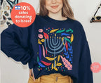 Hanukkah Flower Menorah Sweatshirt Holiday Sweatshirt Stand with Israel Hanukkah hanukkah gifts Jewish gift Israel art woman gift idea