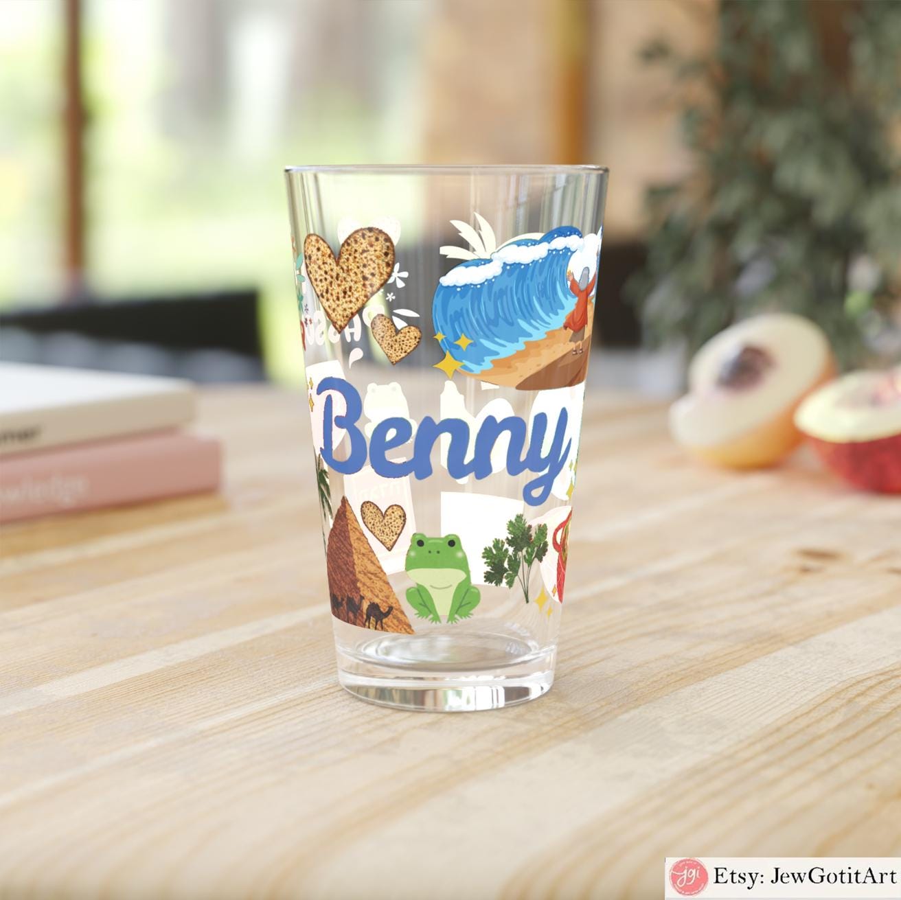 Passover Pint Glass 16oz Kids Gift Adult Jewish Holiday Drinkware Seder Table Decor Pesach Beer Mug Matzah Judaica Kitchen Gift Israel Art