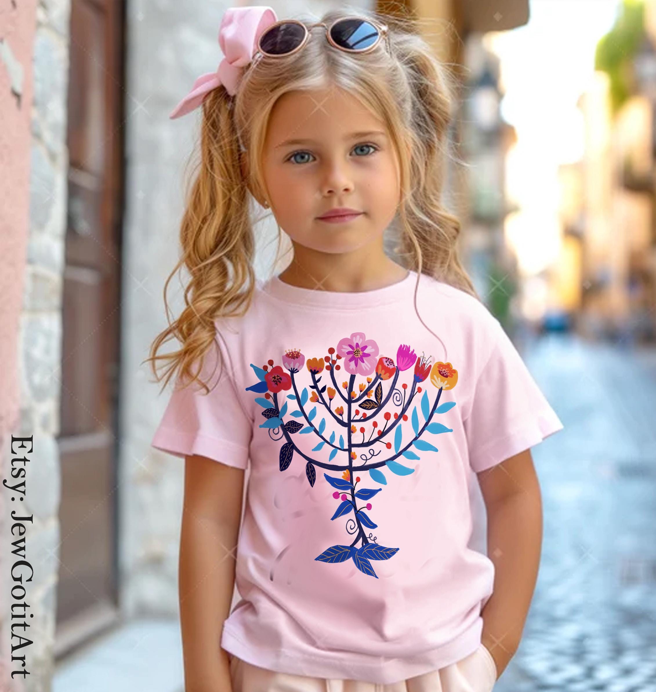 Hanukkah Menorah Sweater T-Shirt Unisex Floral Art Sweatshirt | Jewish Gift from Israeli Artist Israel Jewish Shirt Chanukah Israeli Artist