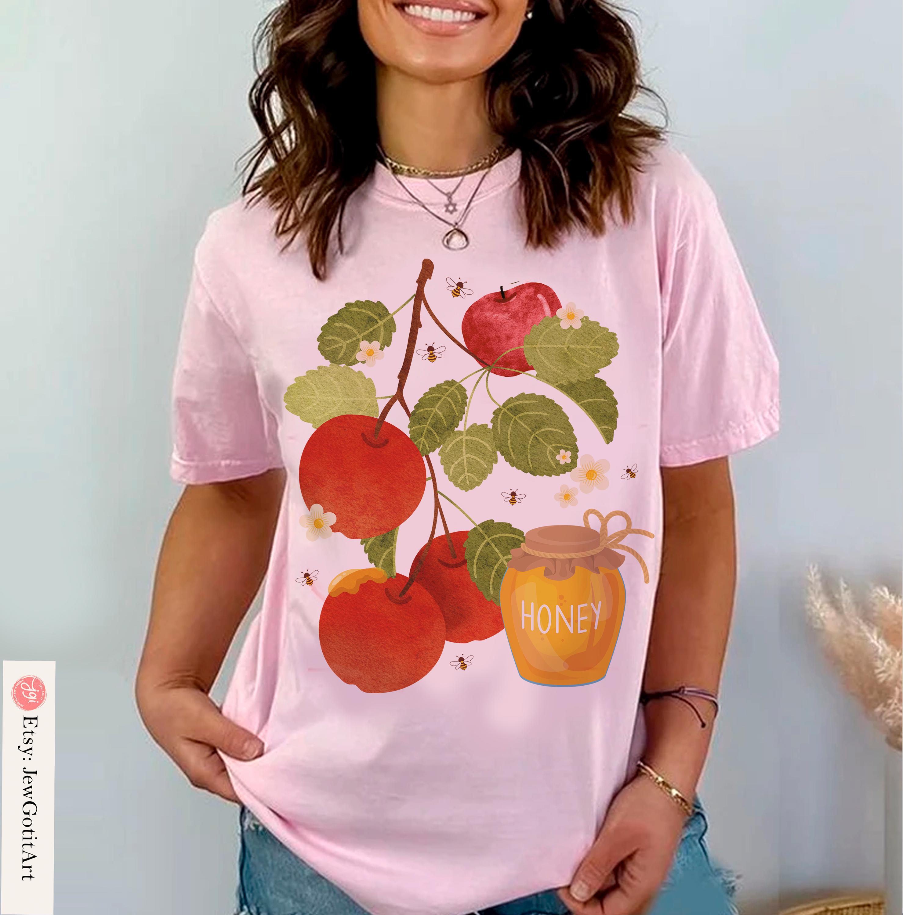 Rosh Hashanah Shirt Am Yisrael Chai graphic tees tshirt Apple Honey Art jewish gift Israeli Artist Hashana Jewish Holiday Gifts Shana Tova