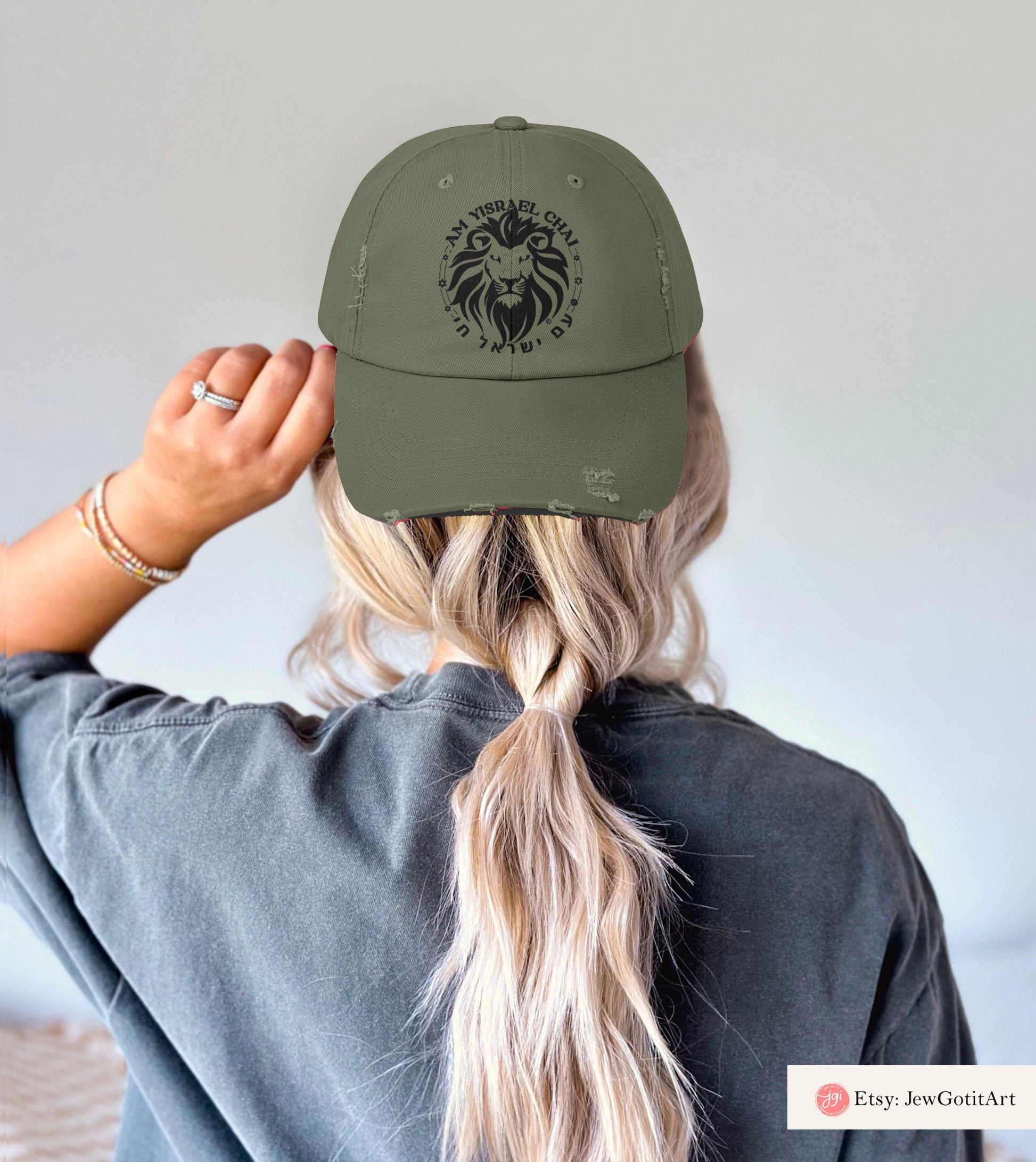 Am Yisrael Chai Hat Distressed Lion Zion Judah Israeli Artist Israel Jewish Art Holiday Hats Men women Baseball hats gift gifts Unisex Cap