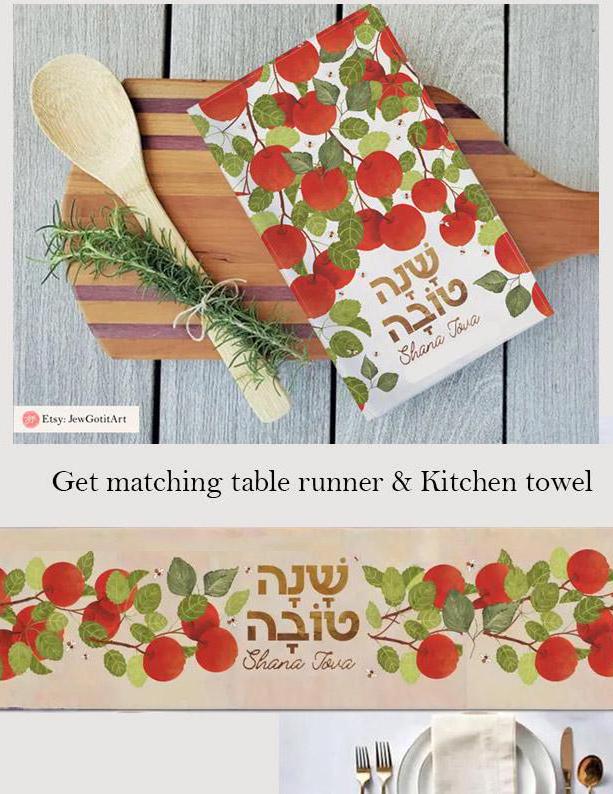 Personalized Shana tova Apple & Bees Table Runner Honey Jewish gifts holiday Israel Rosh Hashanah jewish gift Israel dinner table custom