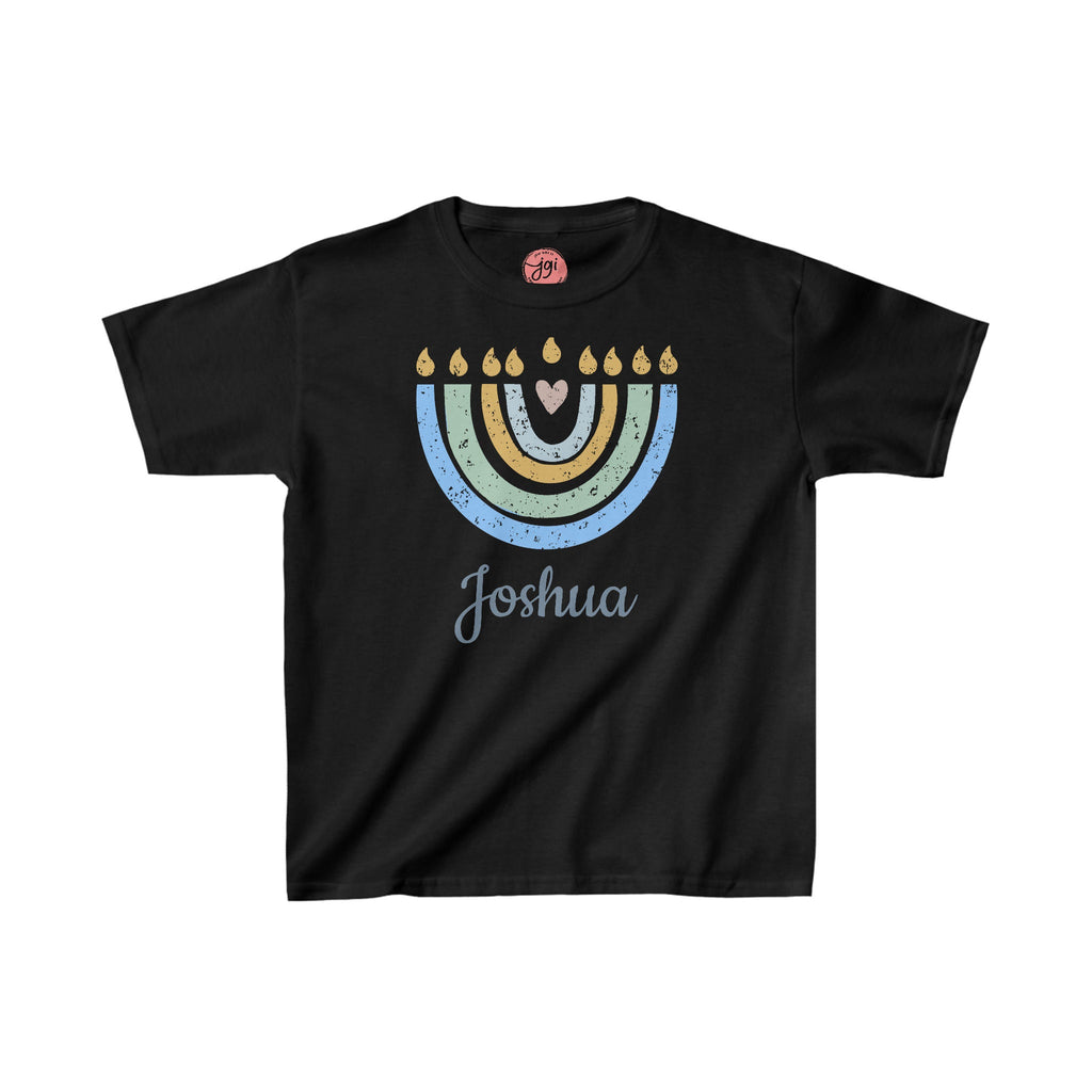 Personalized Hanukkah Shirt with Menorah, add name, custom gift, tshirt, shirt Kids Heavy Cotton Tee, hanukkah gifts, shirt designs, israel