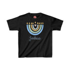 Personalized Hanukkah Shirt with Menorah, add name, custom gift, tshirt, shirt Kids Heavy Cotton Tee, hanukkah gifts, shirt designs, israel