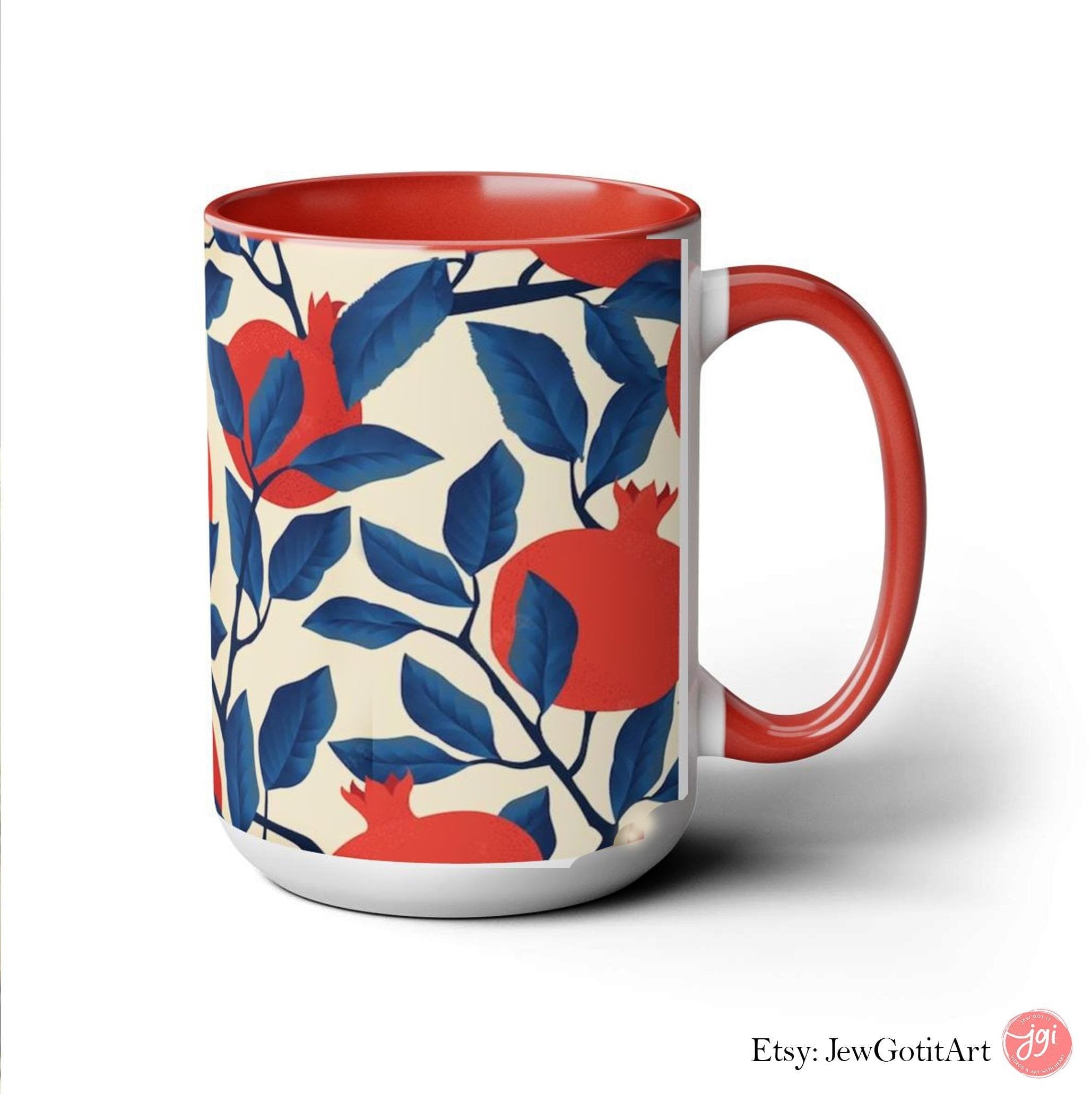 Pomegranate Red Mug 11oz 15oz Am Yisrael Chai, jewish art coffee cup Ceramic Mug Israel Jewish gift Rosh Hashanah Gift Israeli Fruit Mug