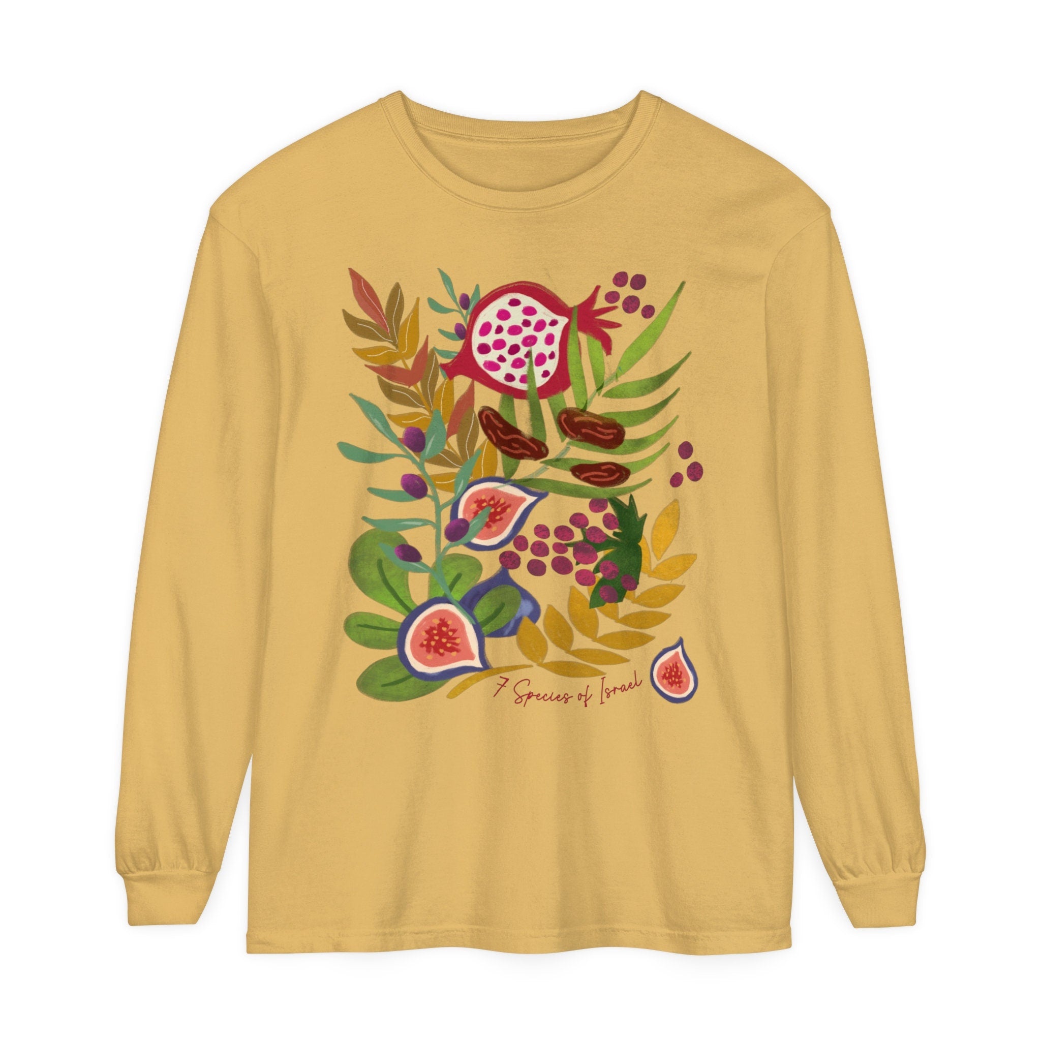 Any Design on a Long Sleeve Unisex Garment-dyed Long Sleeve T-Shirt shirt woman man jewish gift, Israel Design Graphic Shirt Am Yisrael Chai