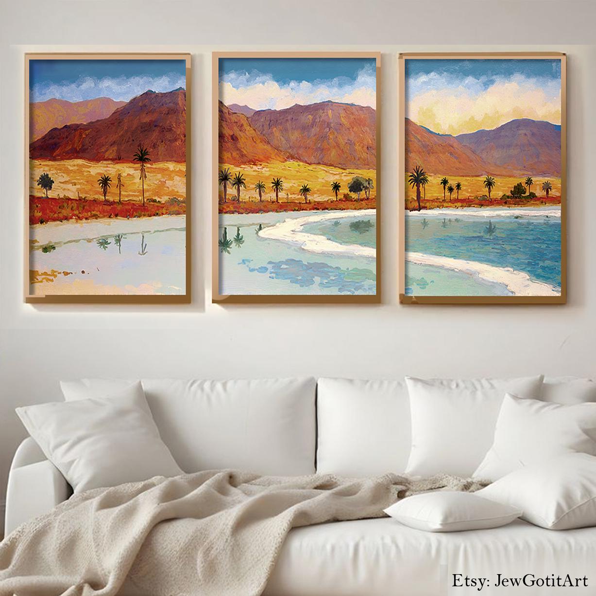Dead Sea Wall Art Set of 3 Prints Am Yisrael Chai Hebrew Decor Jewish Gift Framed Israel Poster Judaica Art ים המלח Print Israel City Art