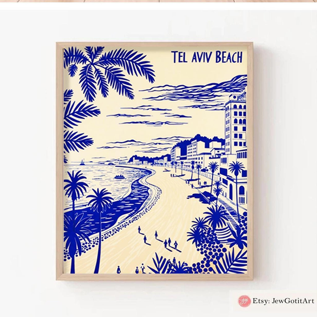 Tel Aviv Beach Art Poster Israel Wall Art Print Framed Unframed Mediterranean Coastal Decor Travel Poster Tel Aviv Skyline Am Yisrael Chai