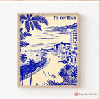 Tel Aviv Beach Art Poster Israel Wall Art Print Framed Unframed Mediterranean Coastal Decor Travel Poster Tel Aviv Skyline Am Yisrael Chai