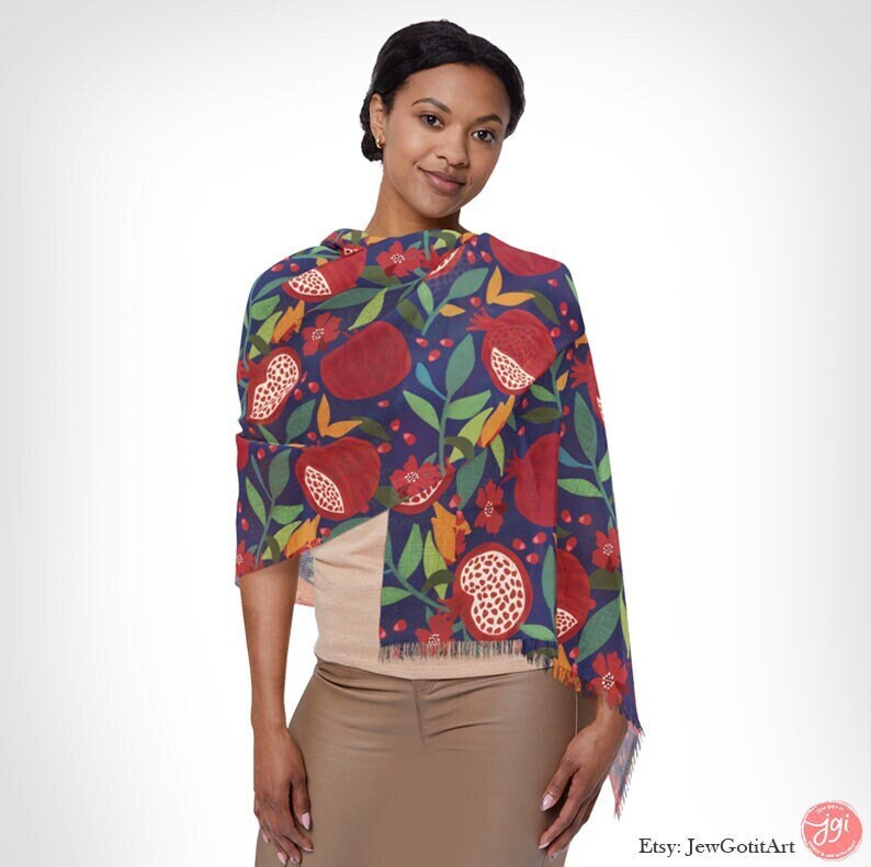 Pomegranates of Israel Scarf Head Headwrap Fruit Scarves Women fabric Hair Cover Covering Jewish Israeli Artist Fruits Art Am Yisrael Chai