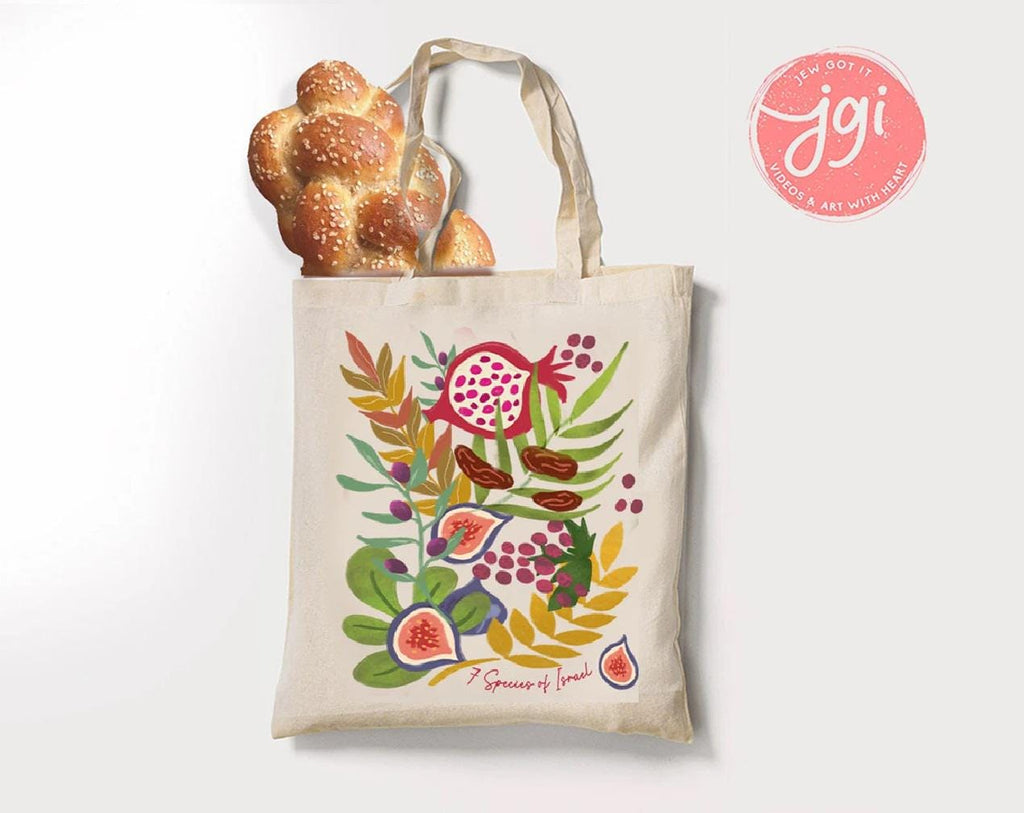 7 Species of Israel Tote Bag & Mug 11oz 15oz Floral Art Jewish Gift Pomegranate Art by Israeli Artist Ceramic Coffee Mugs Am Yisrael Chai