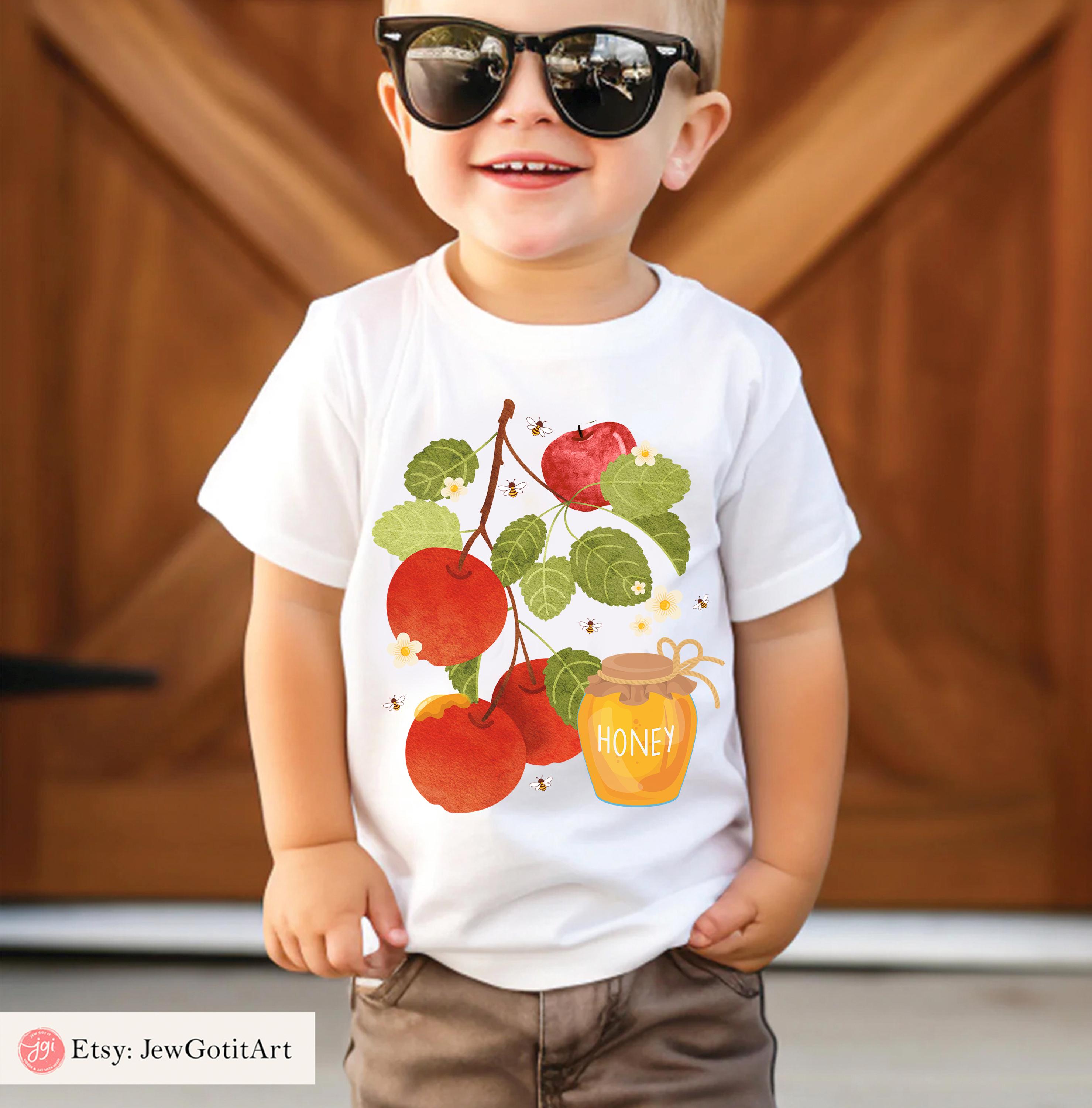 Rosh Hashanah Shirt Am Yisrael Chai graphic tees tshirt Apple Honey Art jewish gift Israeli Artist Hashana Jewish Holiday Gifts Shana Tova