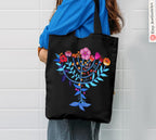 Menorah Hanukkah 15 oz Mug Tote Bag Floral Jewish Art Israeli Artist Am Yisrael Chai Gift Flowers Jewish gift Coffee Jewish Holiday Gifts