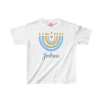Personalized Hanukkah Shirt with Menorah, add name, custom gift, tshirt, shirt Kids Heavy Cotton Tee, hanukkah gifts, shirt designs, israel