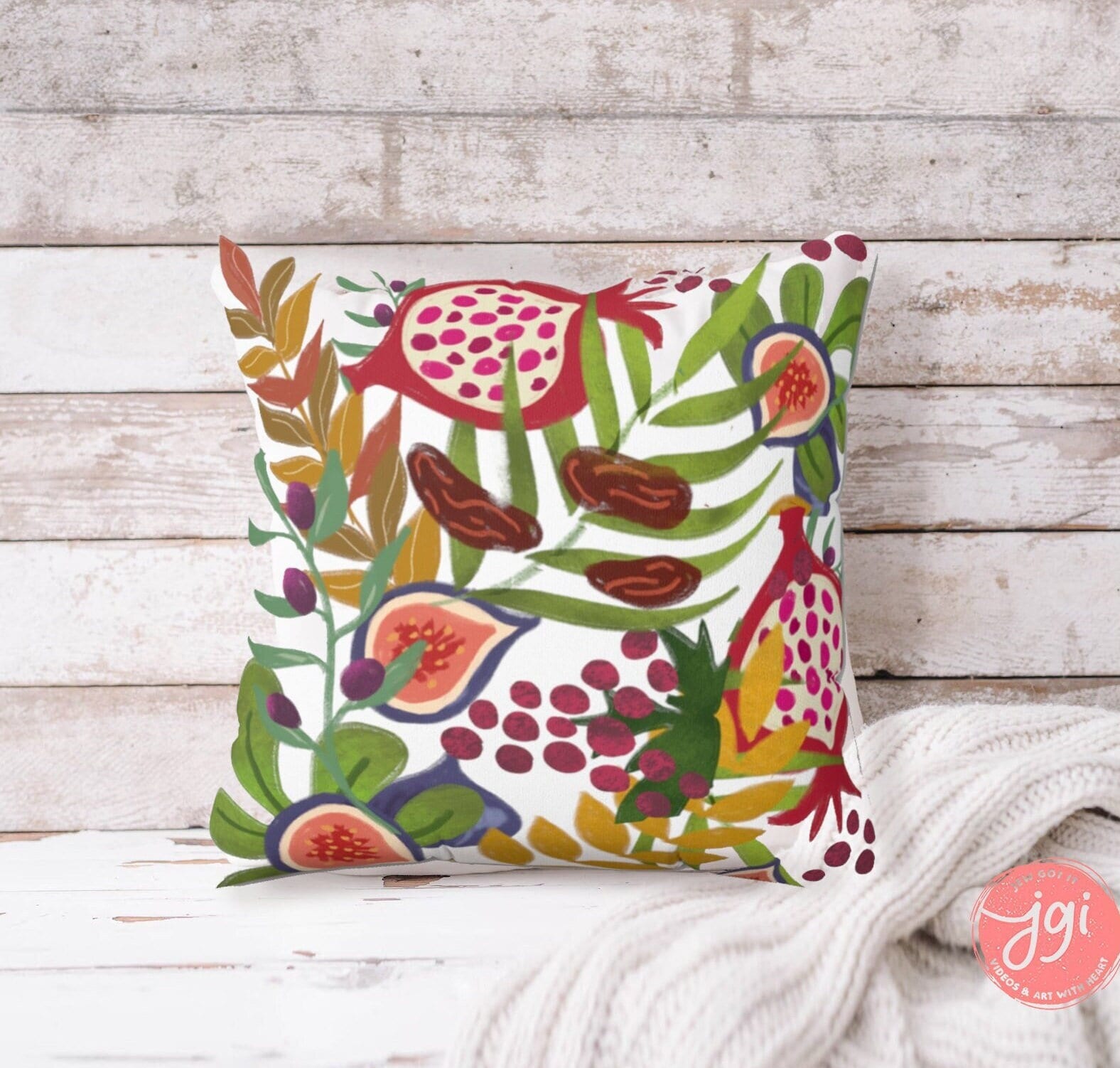 7 Species Fruit of Israel Faux Suede Square Pillow home decor couch pillow couch pillow modern pattern gift idea gift for her Hanukkah gifts