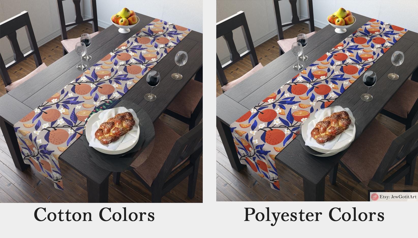 Oranges Table Runner Yafo Jaffa Tel Aviv Fruit Design | Jewish Gift | Shabbat Table Decor | Israel Art | Hanukkah & Judaica Gift Israel Art