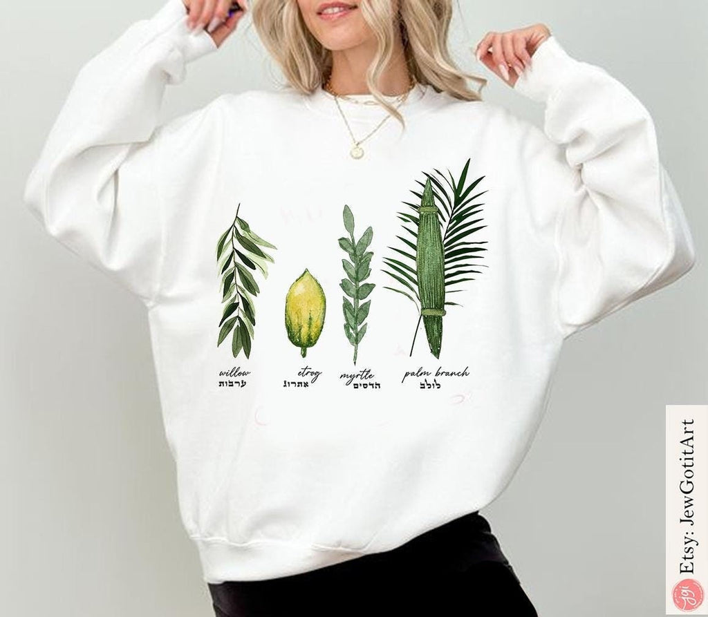 Lulav Etrog Sukkot Sweatshirt Sweater Shirt 4 Species Israeli Artist Israel Art Sukkah Feast of Tabernacle Decoration gift Jewish Holiday