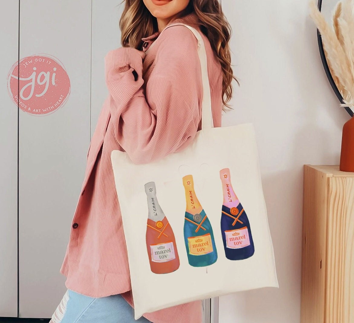 MAZEL TOV Tote bag, cotton canvas bag, Tote bag, Aesthetic tote bag, Aesthetic, Gift for her, Gift for him, Art tote bag, Art, L'chaim