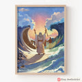 Red Sea Splitting Wall Art Moses Passover Israel Art Jewish Poster Framed Art Biblical Artwork Home Office Decor Red Sea Split Pesach Gifts