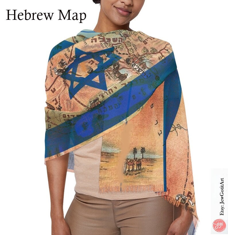 Israel Flag Map Scarf Light Men Women Hair Cover Covering Jewish Israeli Artist Am Yisrael Chai Headwrap Passover Israeli Maps Gifts Hebrew