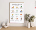 Jewish Calendar Year 5786 Poster Art, illustrations, 2025 2026 Wall Art, Poster matte, Calendar Planner, Jewish Holidays Rosh Hashanah gift