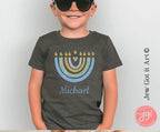 Personalized Hanukkah Shirt with Menorah, add name, custom gift, tshirt, shirt Kids Heavy Cotton Tee, hanukkah gifts, shirt designs, israel