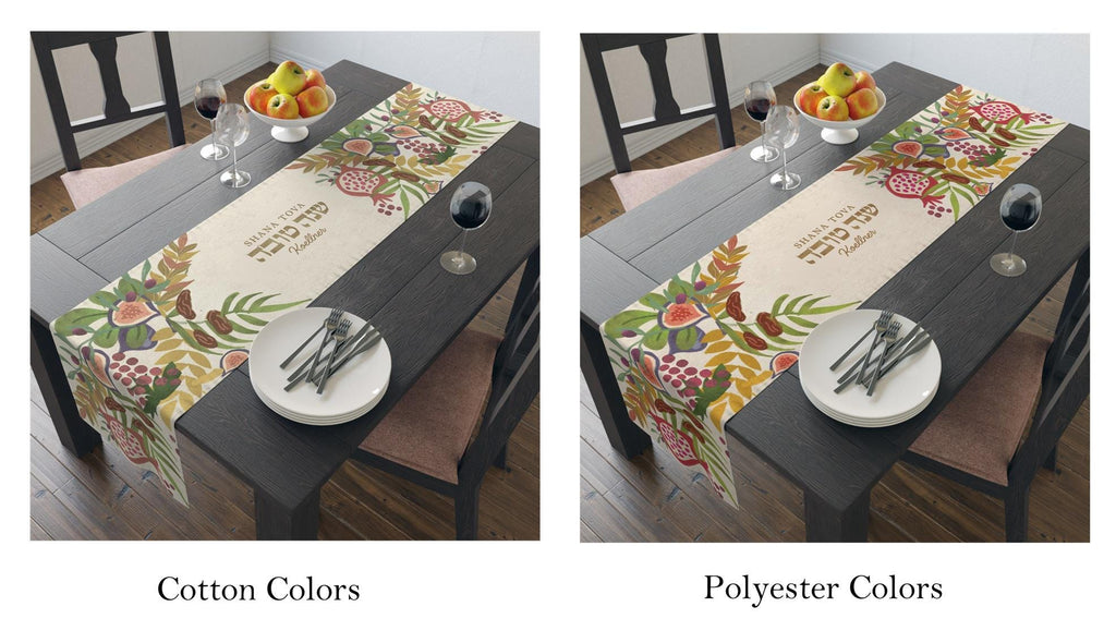 Personalized Shabbat Shalom Table Runner, Jewish gift shabbos, Israel 7 species of Israel fruits flowers, jewish gift israel art, customized