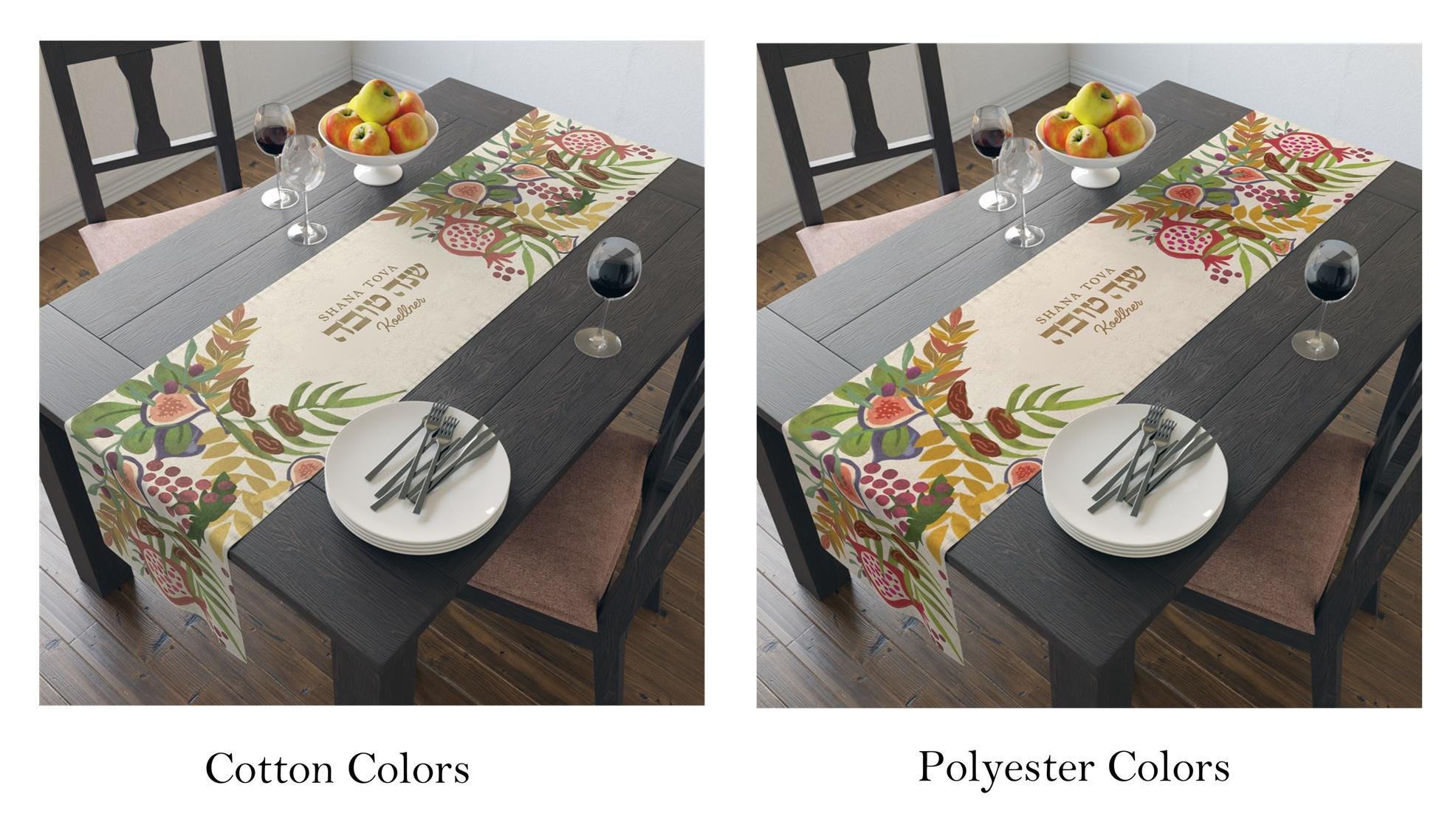 Personalized Shabbat Shalom Table Runner, Jewish gift shabbos, Israel 7 species of Israel fruits flowers, jewish gift israel art, customized