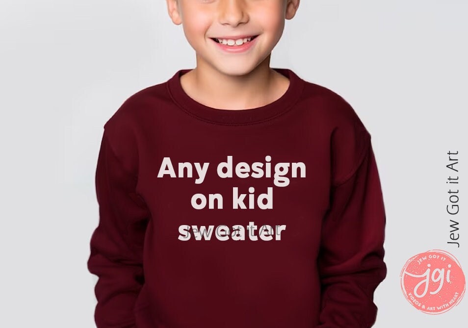 Kids Sweater, get any design, Youth Crewneck Sweatshirt, kid sweater, jewish shirt, israel shirt jewish gift am yisrael chai, lion judah art