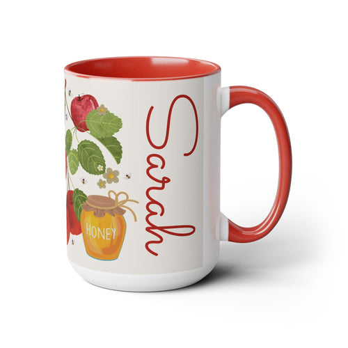 Apple & Honey Red Mug - 11oz or 15oz Ceramic Personalized  Gift for Rosh Hashanah | Israeli Artist | Am Yisrael Chai Jewish Art from Israel