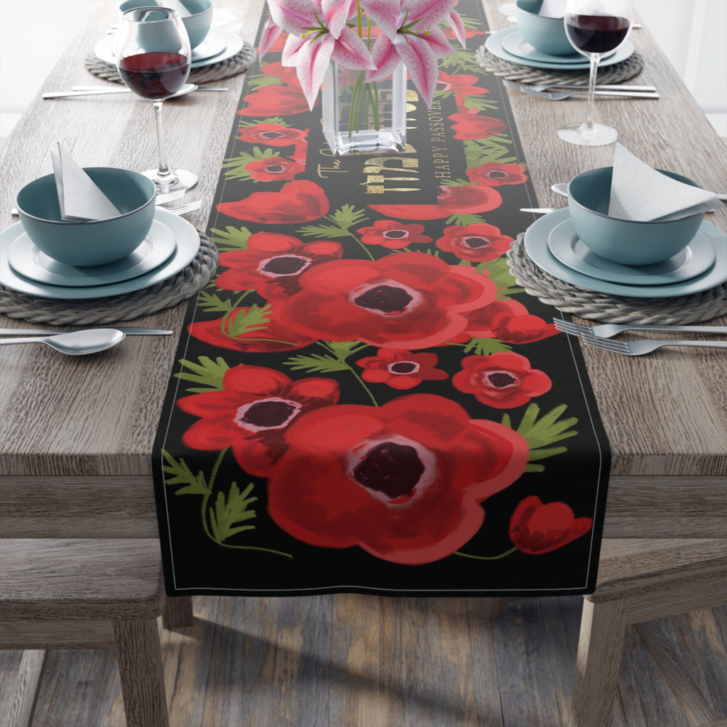 Personalized Passover Kalanit Table Runner Jewish Art Israel Gift Red Poppy Seder Flower Decoration Customized Pesach Decor Israeli Artist