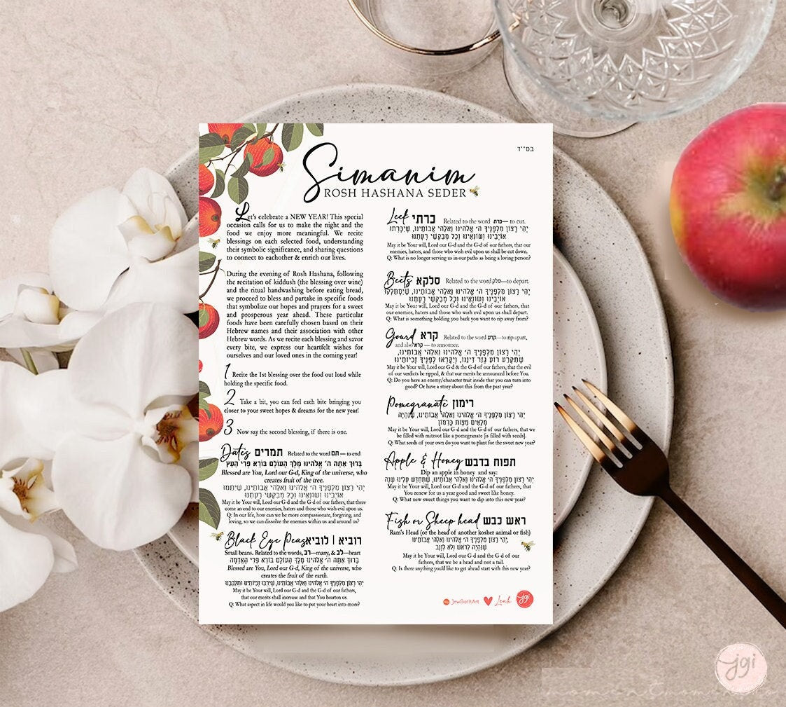 Blessings Rosh Hashanah Printable Sheet, table decor, Jewish New Year Digital Download, Interactive, Jewish holiday, simanim, Shana tova