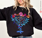 Hanukkah Menorah Sweater T-Shirt Unisex Floral Art Sweatshirt | Jewish Gift from Israeli Artist Israel Jewish Shirt Chanukah Israeli Artist
