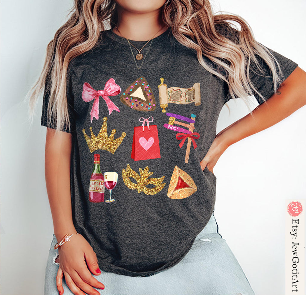 Purim Hoodie Sweatshirt Costume Shirt Israeli Artist Jewish Gift Israel Sweater Am Yisrael Chai Purim Costume Coquette Bows Hamantaschen