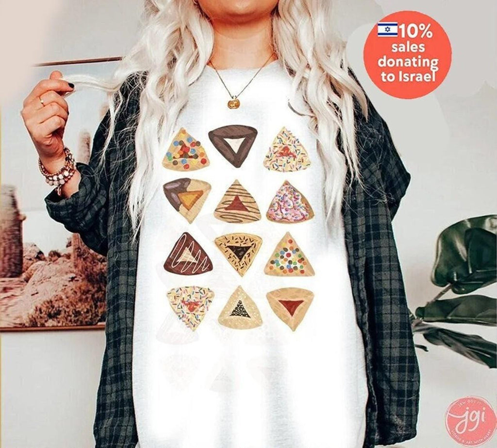 Purim Hamantaschen Sweatshirt T-Shirt Sweater Purim Costume Unique Gift Israeli Artist Jewish Holiday Am Yisrael Chai Design Purim Gift Idea