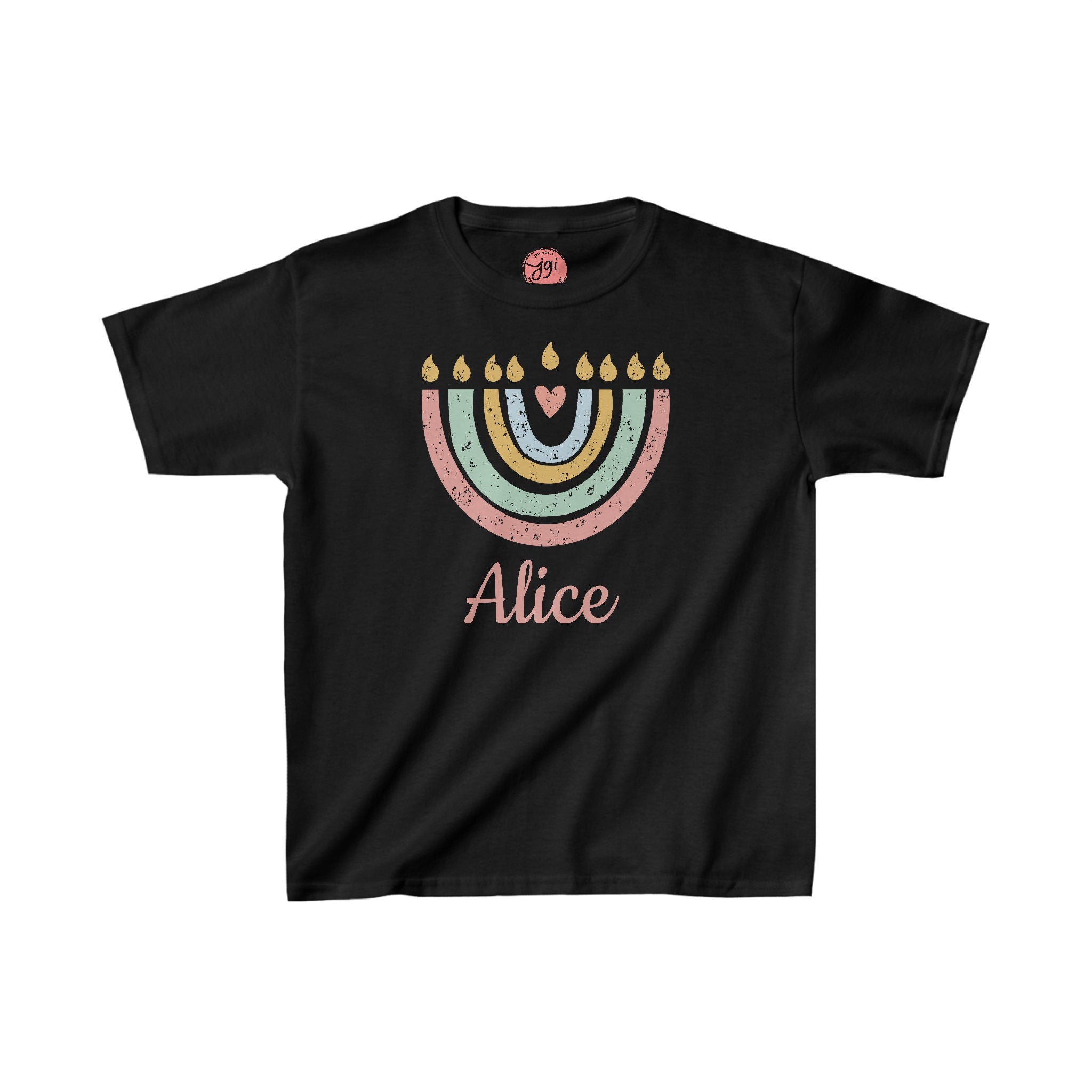 Personalized Hanukkah Shirt with Menorah, Girl shirt, add name, custom gift, tshirtnKids Heavy Cotton Tee, hanukkah gifts, designs, israel