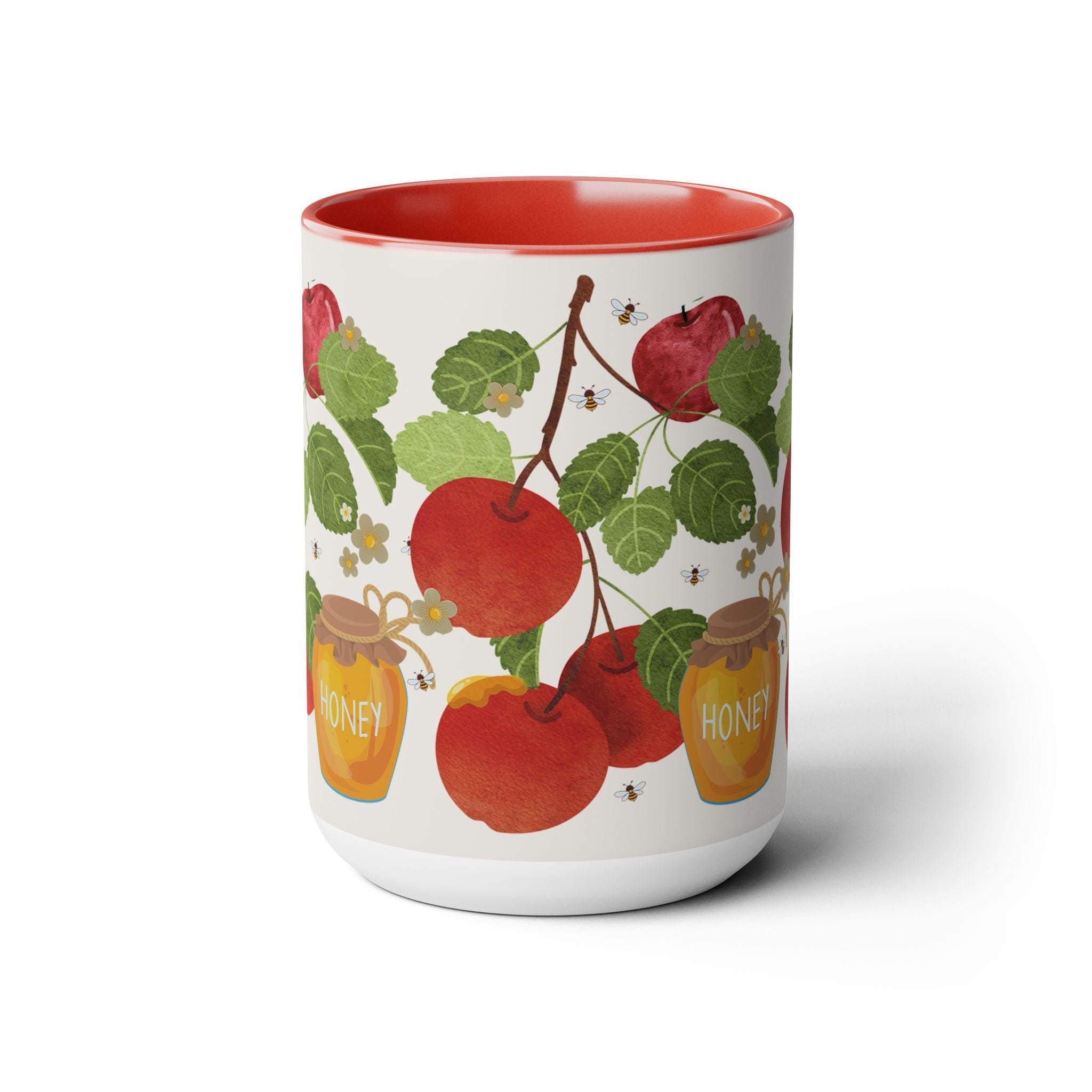 Apple & Honey Red Mug - 11oz or 15oz Ceramic Personalized  Gift for Rosh Hashanah | Israeli Artist | Am Yisrael Chai Jewish Art from Israel