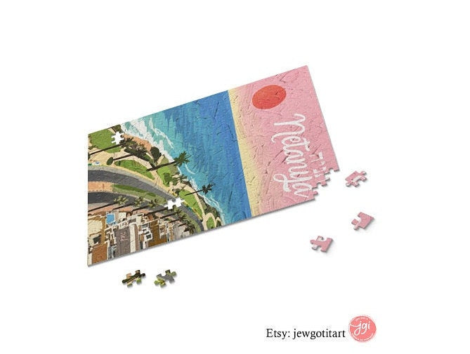 Israel Cities Puzzles Jewish Art Gift Kids Adult Gift Israeli Artist Puzzle Box 120, 252, 500, 1000 Piece Jerusalem Tel Aviv City Passover