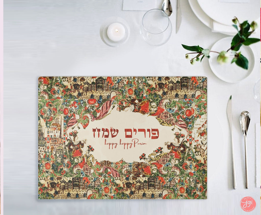 Purim Cutting Board Personalized Mishloach Manot Glass Israel Art jewish gift Israeli artist Israeli Gifts Purim Decoration Costume Israel