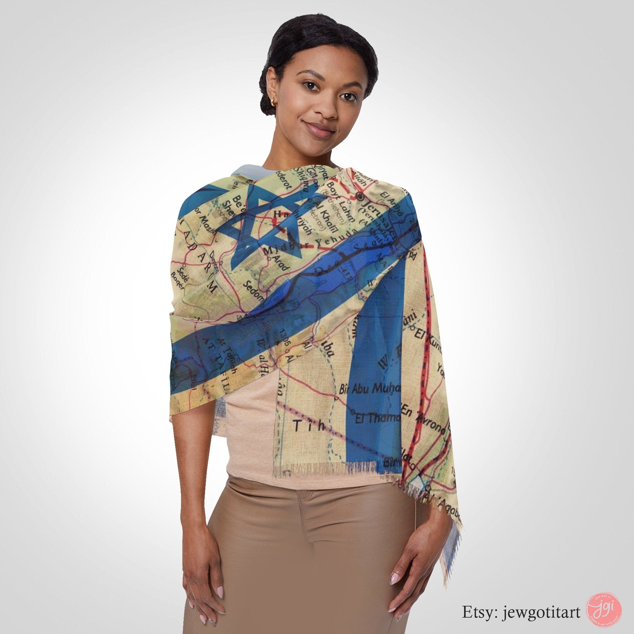 Israel Flag Map Scarf Light Men Women Hair Cover Covering Jewish Israeli Artist Am Yisrael Chai Headwrap Passover Israeli Maps Gifts Hebrew
