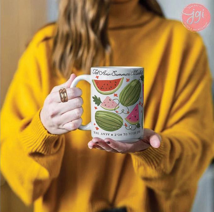 Watermelon Mug 11oz 15oz Am Yisrael Chai, jewish art coffee cup Ceramic Mug Israel, jewish gift, Fruit Art Israelite Rosh Hashanah Israeli