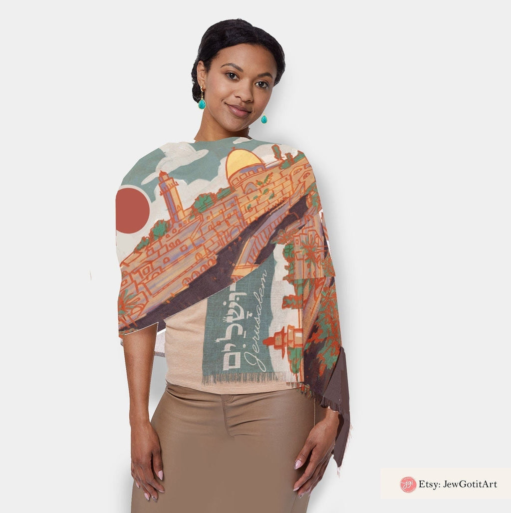 Jerusalem Scarf Kotel Western Wall Israel Head Headwrap Scarves fabric Hair Cover Covering Jewish Israeli Art Am Yisrael Chai Jewish Gifts
