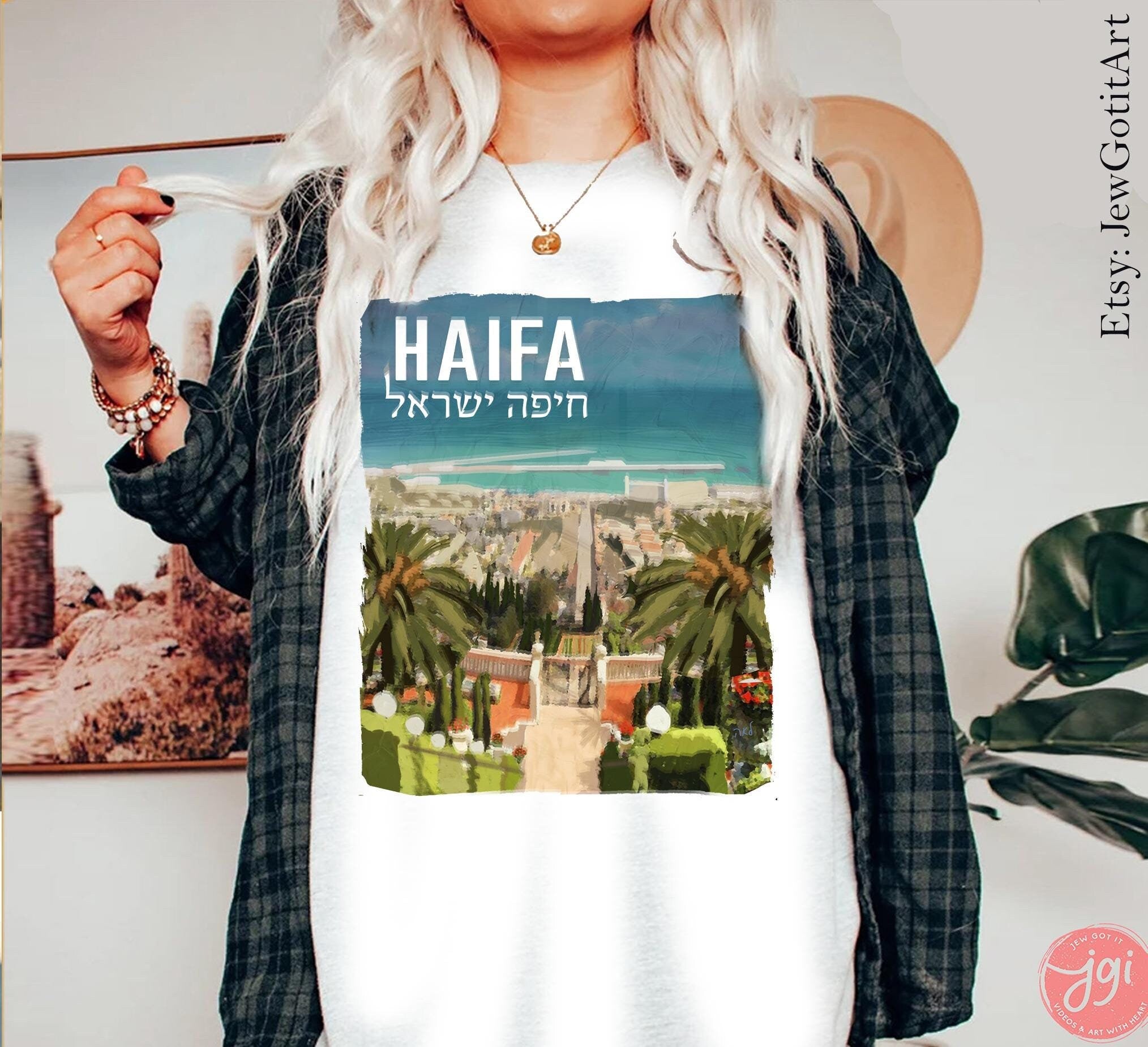 Haifa Israel Tshirt unisex Shirt woman, man shirt, jewish gifts Israel Art Design Jewish Shirt Hanukkah Israeli Artist City Cities of Israel